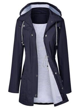 Waterproof Long Hooded Trench Coat Lined Windbreaker Travel Jacket Women's